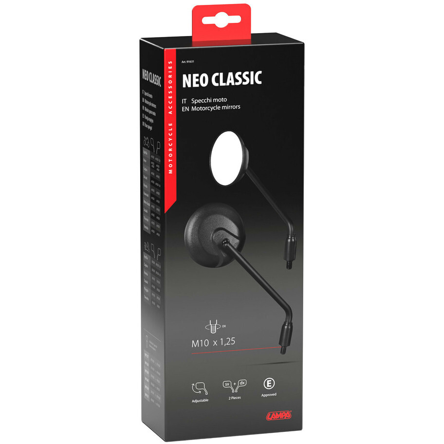 Lampa Neo Classic Schwarze Motorrad-Rückspiegel (Paar)