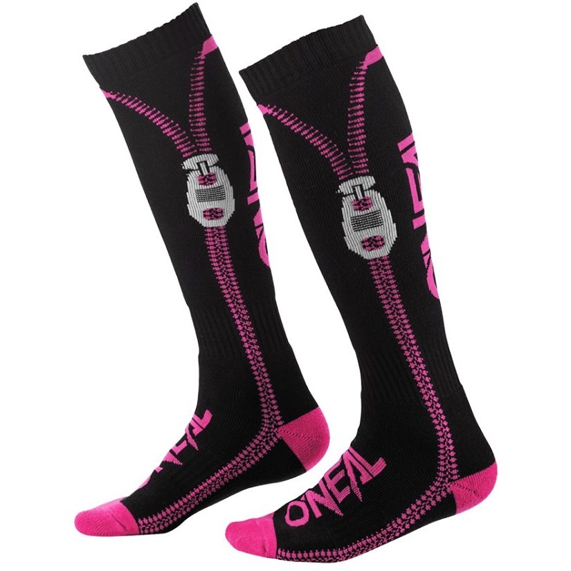 Lange Socken Oneal Pro Mx Socke Moto Cross Enduro Mtb Reißverschluss Schwarz Fuchsia