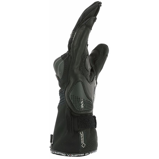 Leather and Fabric Motorcycle Gloves Mezze Seasons Vquattro Stormer 18 GTX CE Black