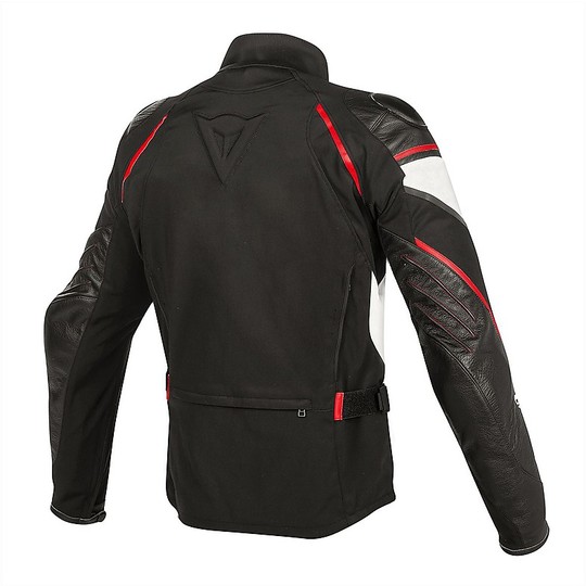 Leather and textile motorcycle jackets Dainese Street Master Black White Red Lava