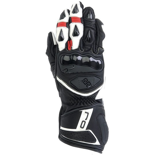 Leather Glove Gloves HL FEAT Black White Red