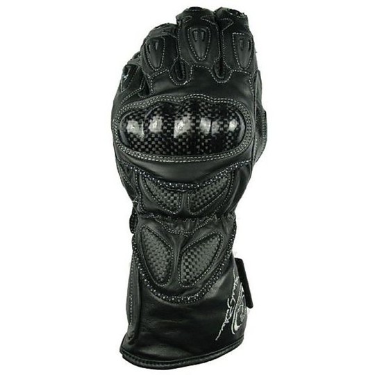 Leather Gloves Motorcycle Race Black Panther 007 In Color Black Palm