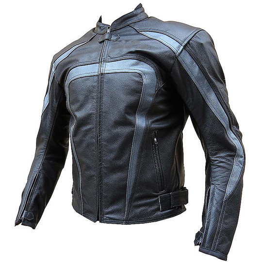 Leather Moto Jacket Jacket Black Panther Ranger 100% buffalo Black Grey