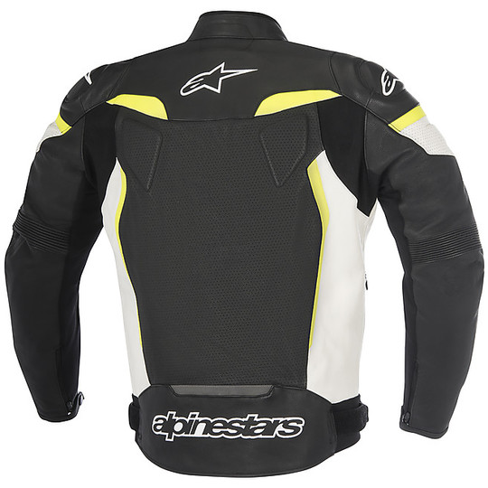 Leather Moto Jacket Perforated Alpinestars GP PLUS R v2 AIRFLOW Black White Yellow Fluo