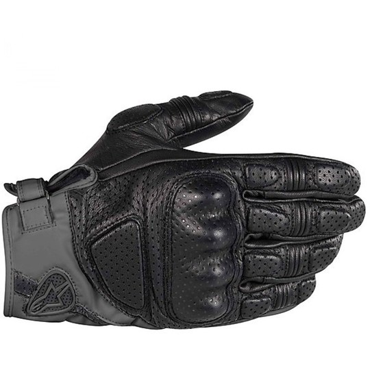 Leather Motorcycle Gloves Alpinestars Summer Naked MUSTANG Black-Dark Grey