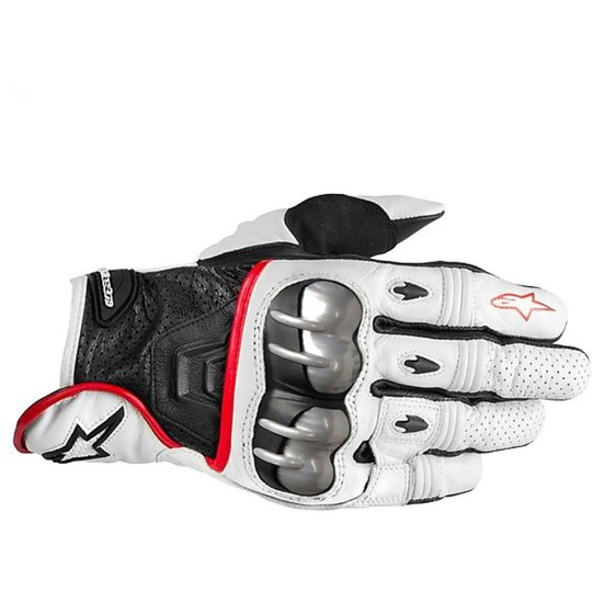 Leather Motorcycle Gloves Alpinestars Summer Naked OCTANE S-Moto Black-Red-White