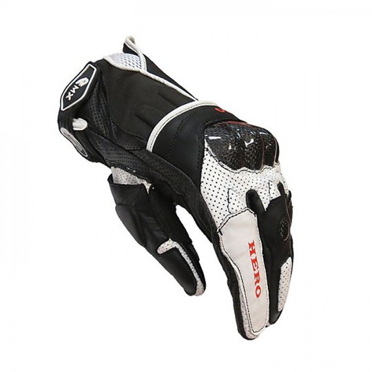 Leather Motorcycle Gloves Racing Protective Hero With Carbon Black White