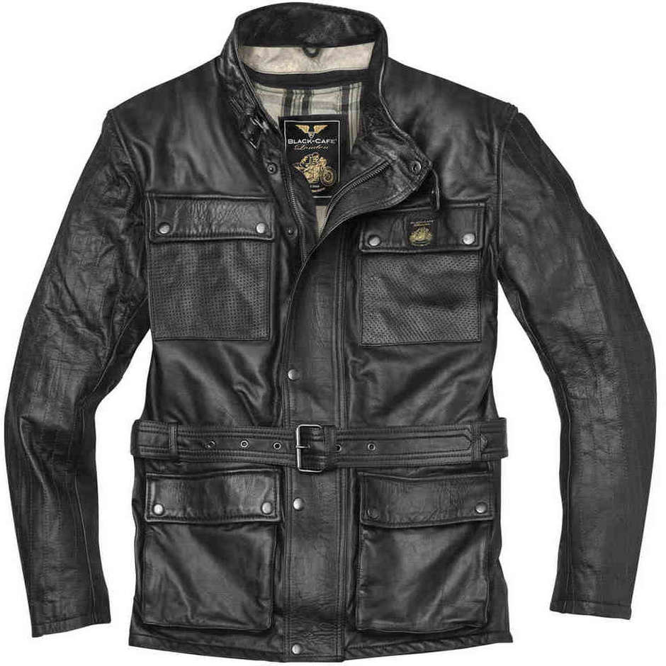 Leather Motorcycle Jacket 4 Pockets Vintage Black Cafe London LJ191603 Madrid Black