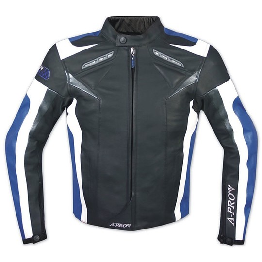Leather Motorcycle Jacket American Racing Pro ARROW Black Blue