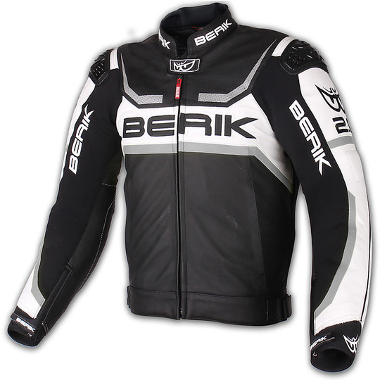 Leather Motorcycle Jacket Berik Racing Supermatic 2017 White Black Grey