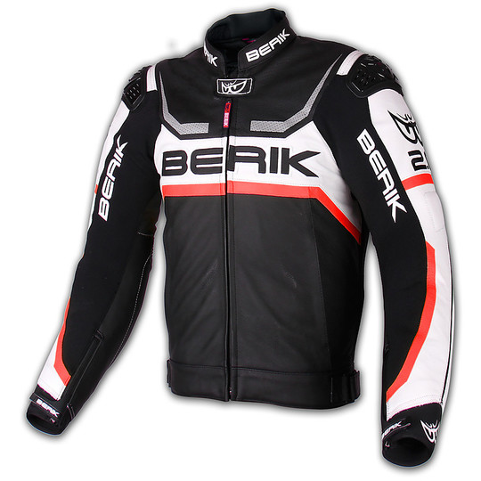 Leather Motorcycle Jacket Berik Racing Supermatic 2017 White Black Red