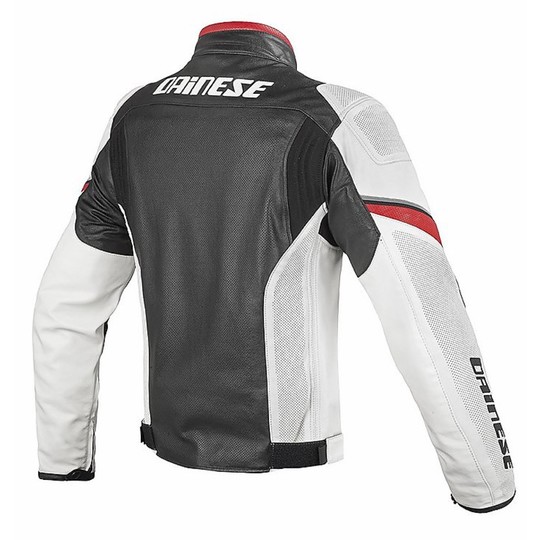 Leather Motorcycle Jacket Dainese Airfast Perforated Black / White / Red