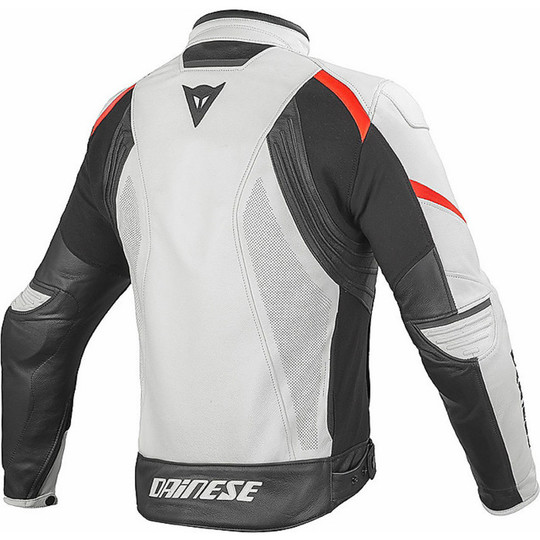 Leather Motorcycle Jacket Dainese Laguna Ages Perforated White Red