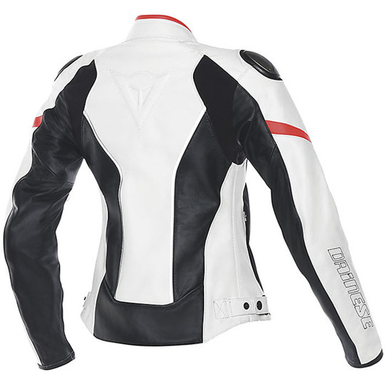 Leather Motorcycle Jacket Dainese Racing D1 Lady White Black Red