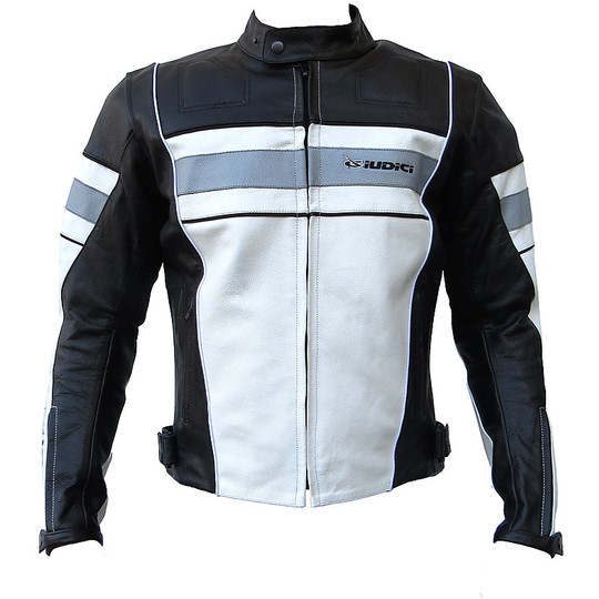 Leather motorcycle jacket In Judges Technical Sports Black White
