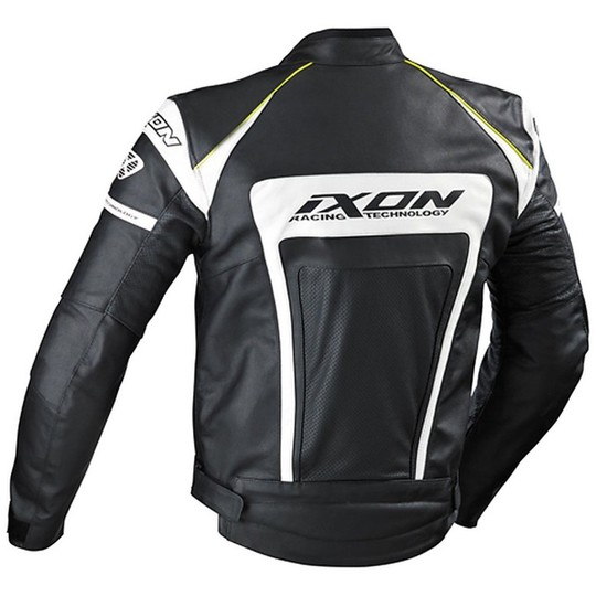 Leather Motorcycle Jacket Ixon Model fueller Dry Black / White / Yellow