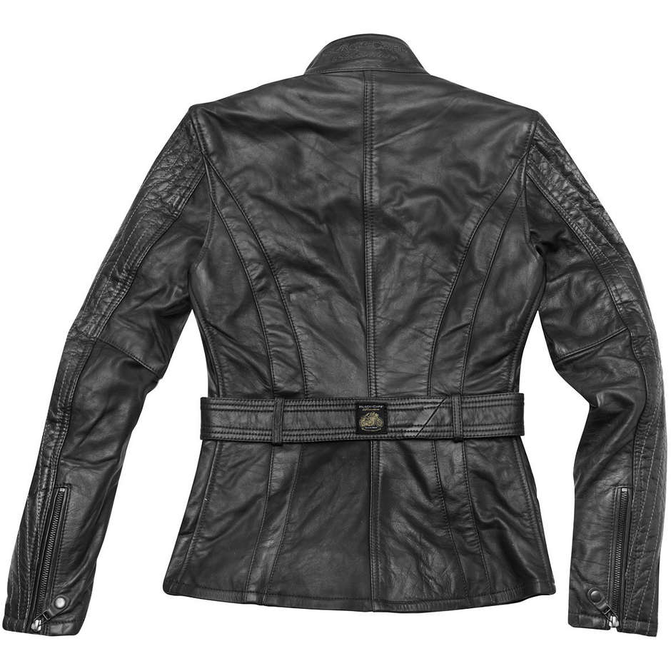 Leather Motorcycle Jacket Lady 4 Pockets Vintage Black Cafe London LJ191603 Madrid Black