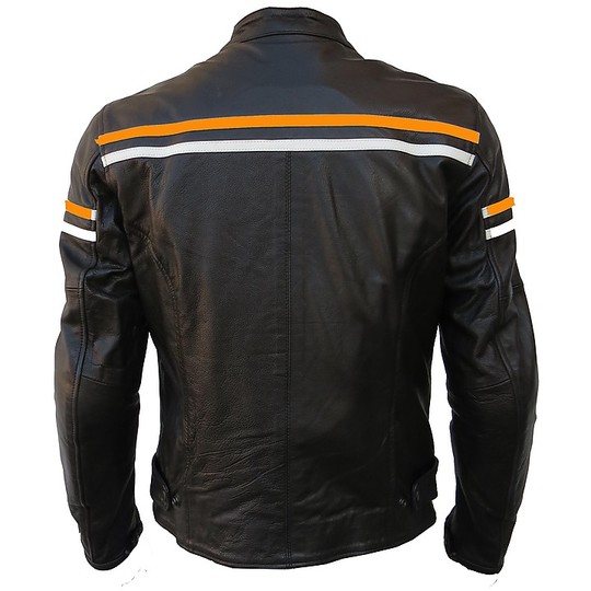 Leather Motorcycle Jacket Very soft HD Vintage Black Orange Cream