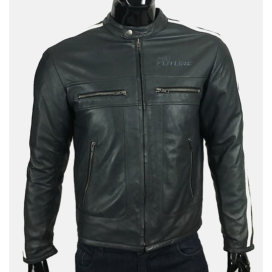 Leather Motorcycle Jacket Very soft Pro Future Black Vintage Sports