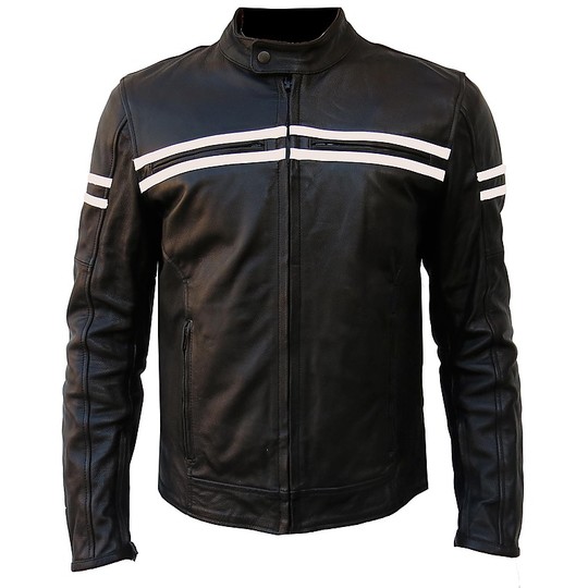 Leather Motorcycle Jacket Very soft S-Tech HD Vintage Black Cream