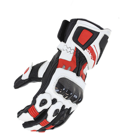 Leather Racing Glove Hy Fly BurnOut White Black Red