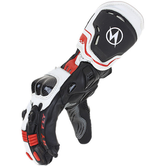 Leather Racing Glove Hy Fly BurnOut White Black Red