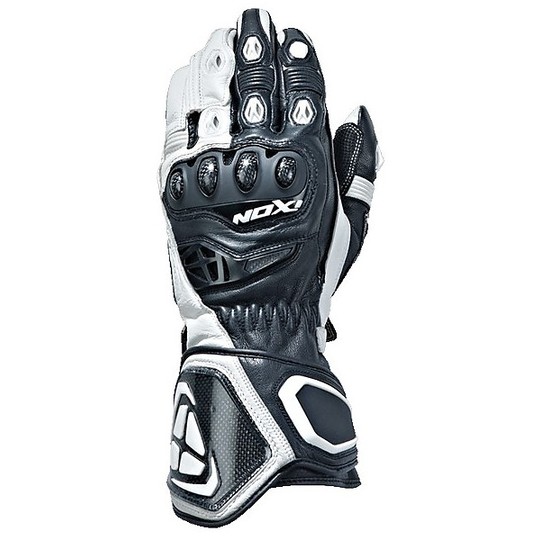 Leather Racing Motorcycle Gloves Ixon RS GENIUS Black White