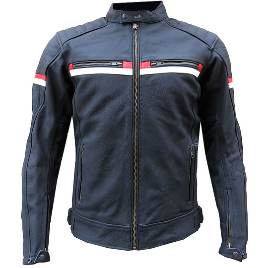 Leder Moto Jacke Technische -Vintage-TRAX Special Black Red