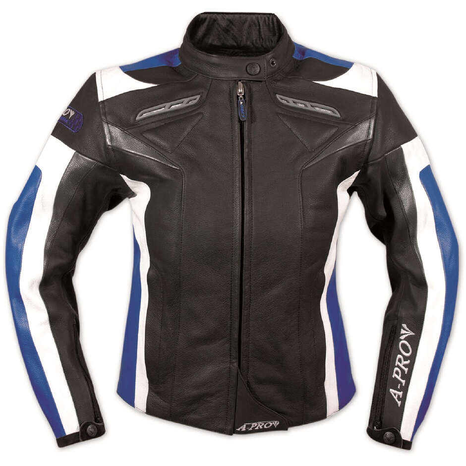 Leder Motorradjacke Damen CE Racing American-Pro BRILLANT LADY Schwarz Blau