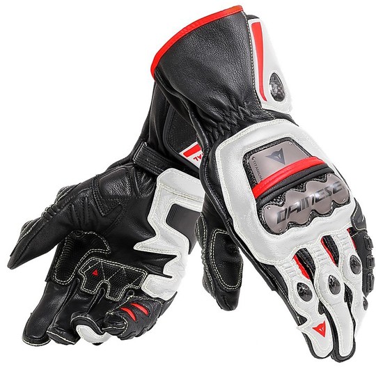 Leder Racing Motorrad-Handschuhe Dainese Full Metal 6 Weiß Schwarz Rot