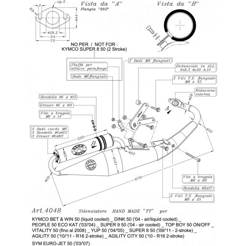 Leovince 4048 HAND MADE TT Full System Exhaust System Specific For KYMCO Models in Description