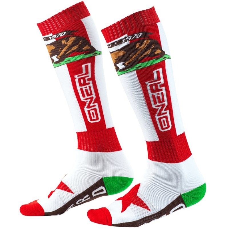 Long Socks Oneal Pro Mx Sock Moto Cross Enduro Mtb California White Red