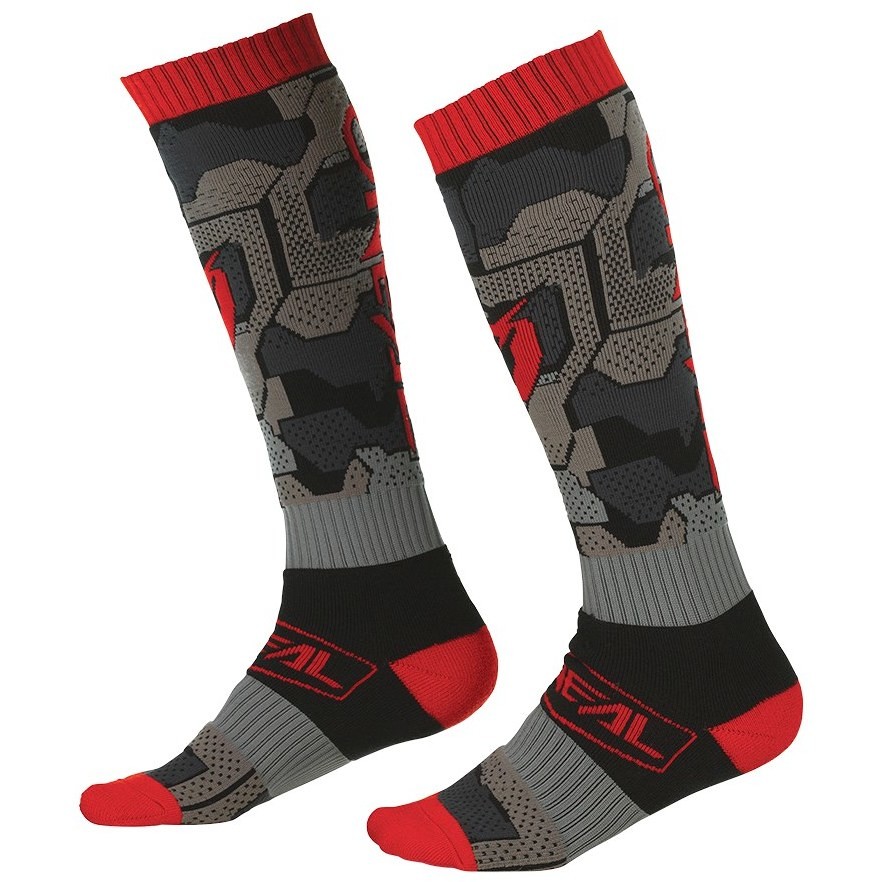 Long Socks Oneal Pro Mx Sock Moto Cross Enduro Mtb Camo Black Red