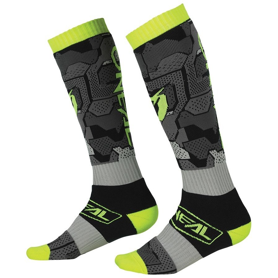 Long Socks Oneal Pro Mx Sock Moto Cross Enduro Mtb Camo Gray Yellow