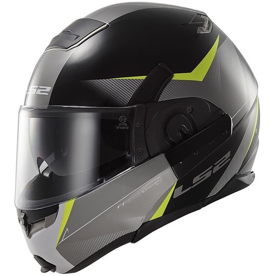 Ls2 393.1 Modular Motorcycle Helmet Visor Convert Tipper Double Hawk Black-Yellow Fluo
