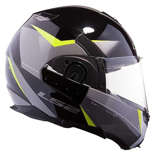 Ls2 393.1 Modular Motorcycle Helmet Visor Convert Tipper Double Hawk Black-Yellow Fluo