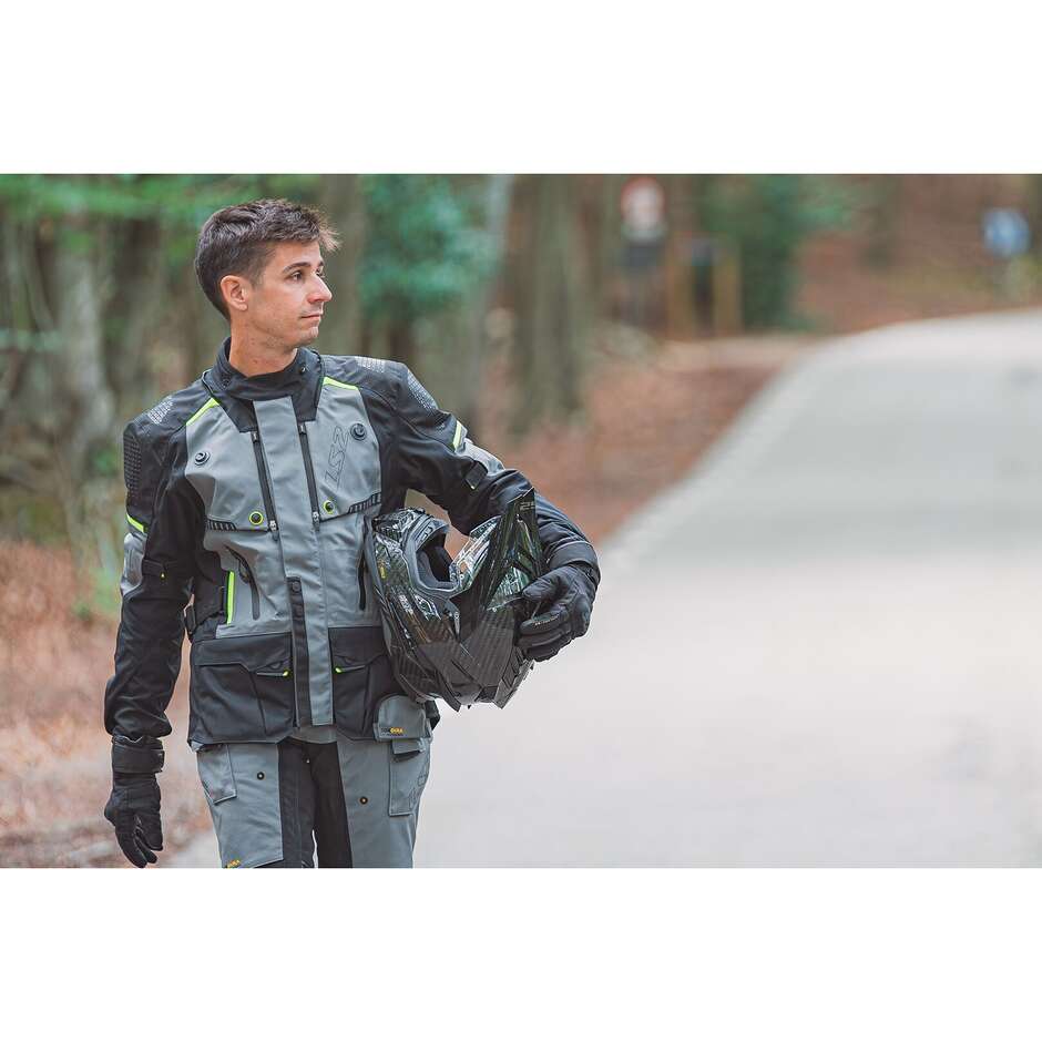 Ls2 APOLLO Touring Motorcycle Jacket Black Dark Grey HV Yellow