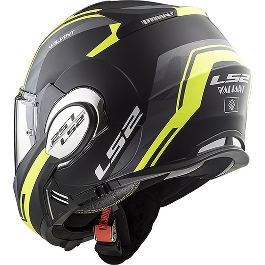 LS2 FF399 Modular Motorcycle Helmet with Docking Loneway Valiant LINE Black Opaco Yellow Fluo