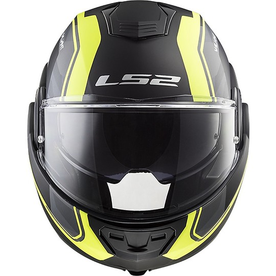 LS2 FF399 Modular Motorcycle Helmet with Docking Loneway Valiant LINE Black Opaco Yellow Fluo