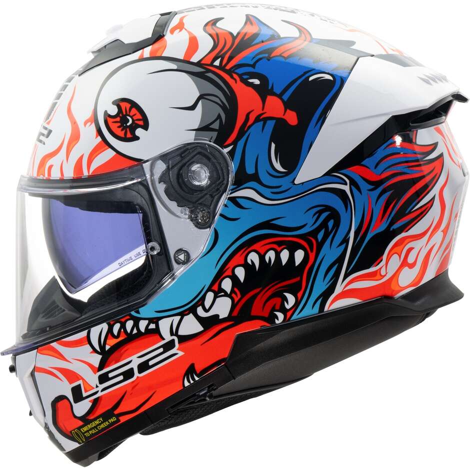 LS2 FF808 STREAM II INFERNO Integral-Motorradhelm Weiß Blau