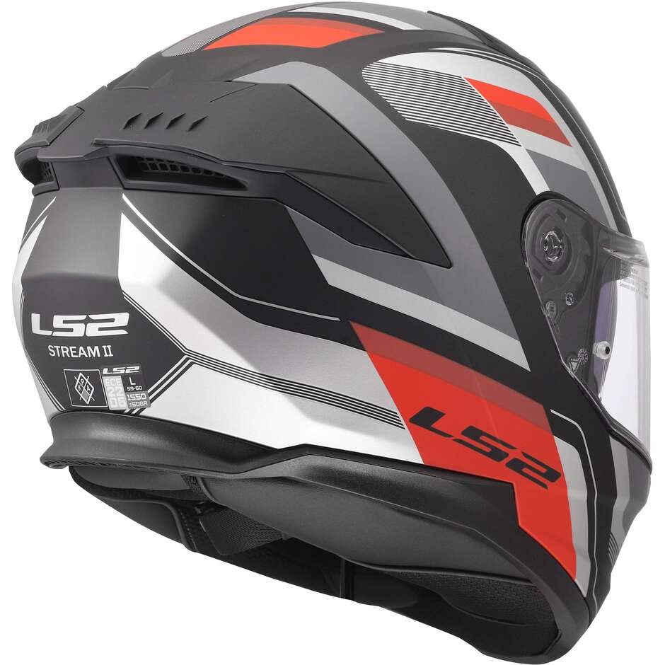 LS2 FF808 STREAM II VINTAGE Full Face Motorcycle Helmet Black Grey Red