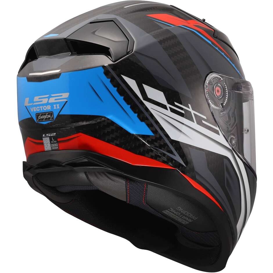 LS2 FF811 VECTOR II C SAVAGE Carbon Integralhelm Motorrad Weiß Blau Rot