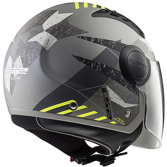 LS2 Moto Jet Helmet OF562 Airflow Camo Titanium Yellow Opaque