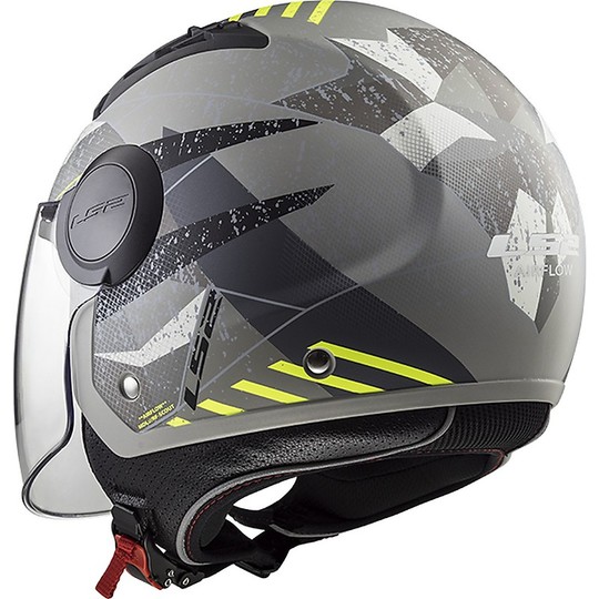 LS2 Moto Jet Helmet OF562 Airflow Camo Titanium Yellow Opaque