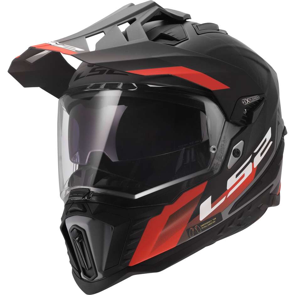 LS2 MX701 EXPLORER HEXA Adventure Motorradhelm Schwarz Rot Grau
