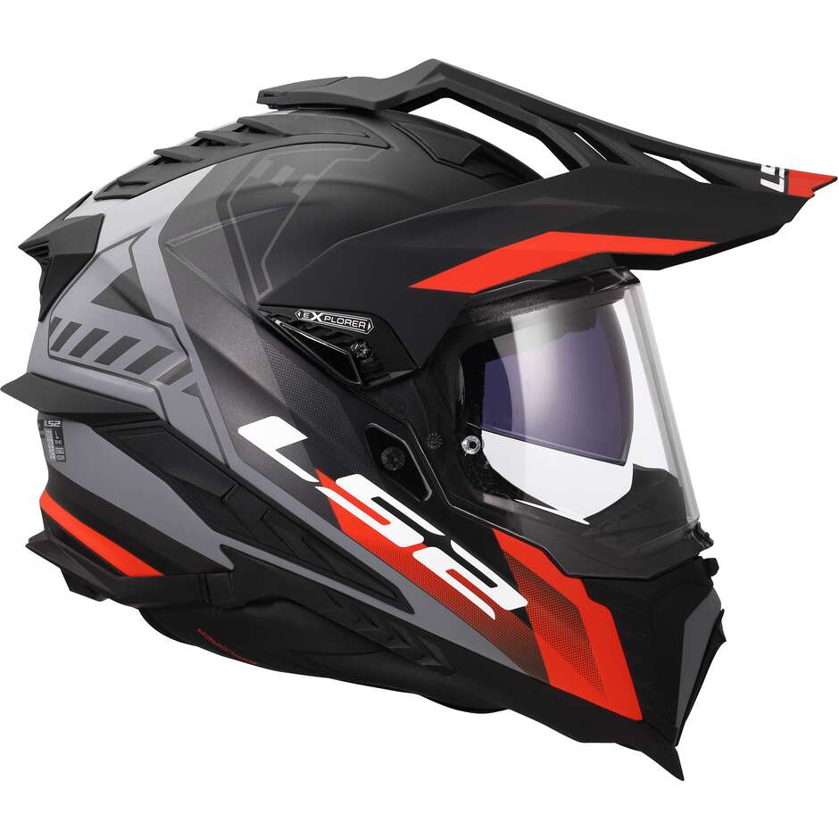 LS2 MX701 EXPLORER HEXA Adventure Motorradhelm Schwarz Rot Grau