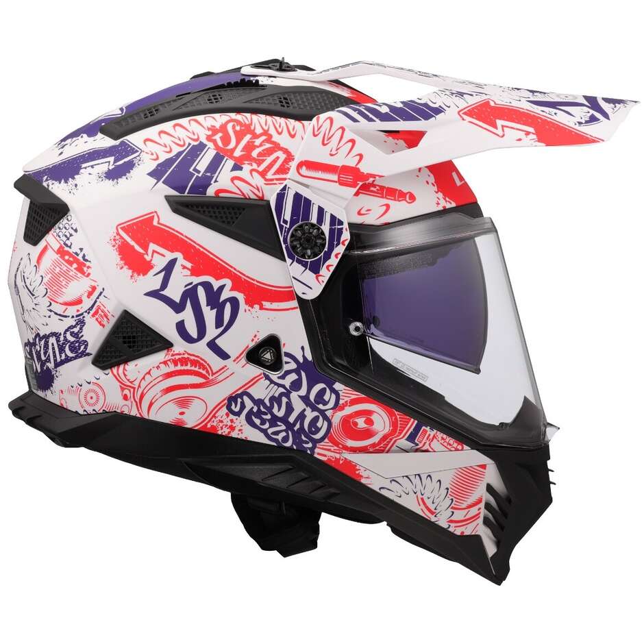 LS2 MX702 PIONEER 2 FANTASY Off-Road Full Face Motorcycle Helmet White Red Blue