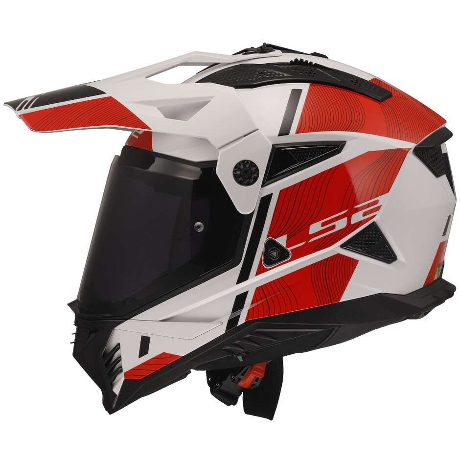 Ls2 MX702 PIONEER 2 HILL Adventure Motorradhelm Weiß Rot