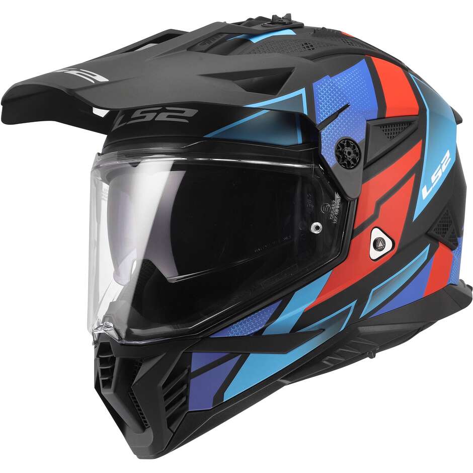 LS2 MX702 PIONEER II BLOCK Adventure Motorcycle Helmet Black Red Blue