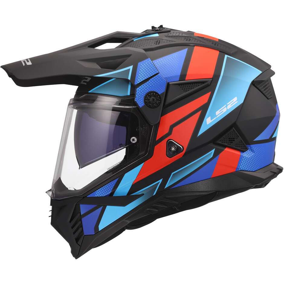 LS2 MX702 PIONEER II BLOCK Adventure Motorcycle Helmet Black Red Blue